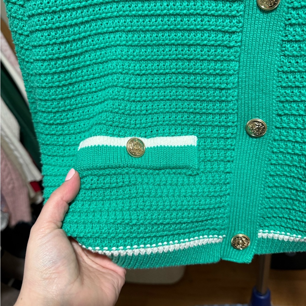 GUC- Nicole Miller Size 1x Green Button-Up Women's Sweater - Picture 3 of 5